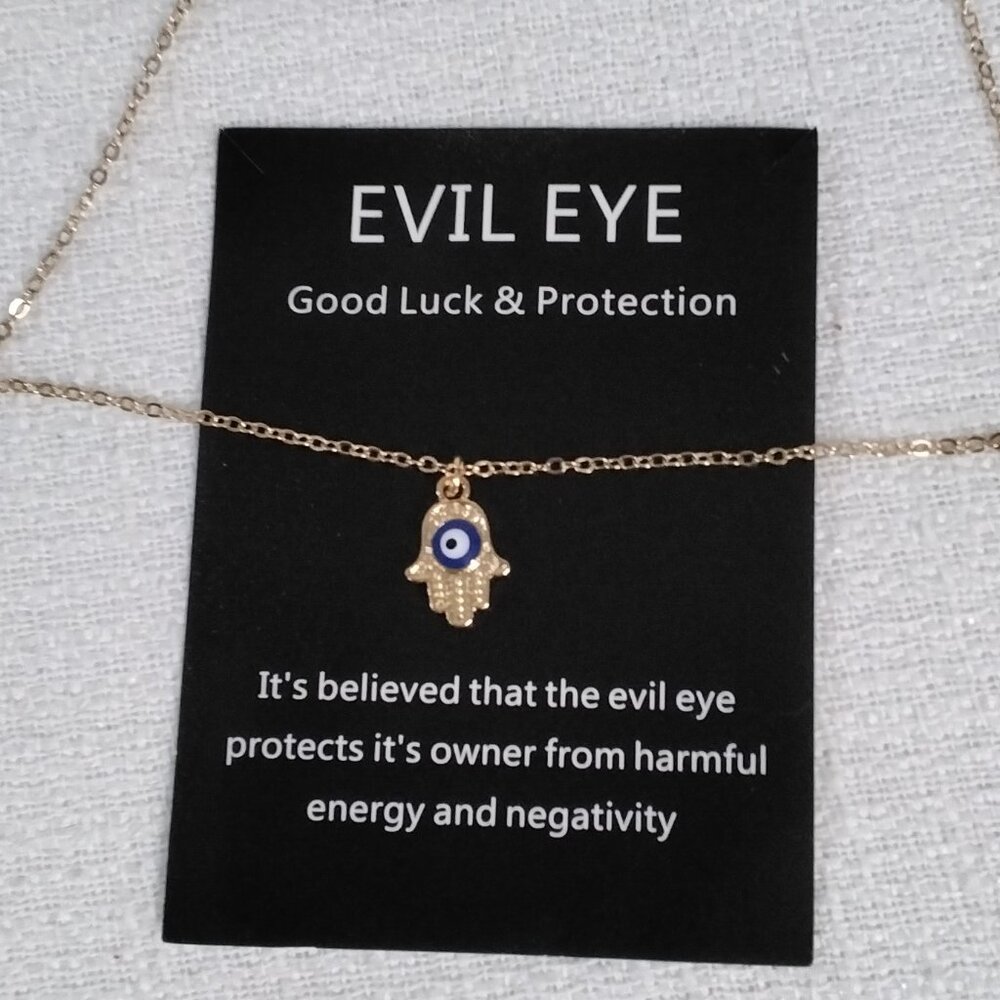evil eye Hamsa hand necklace gold tone tone Good Luck Charm Protection Pendant